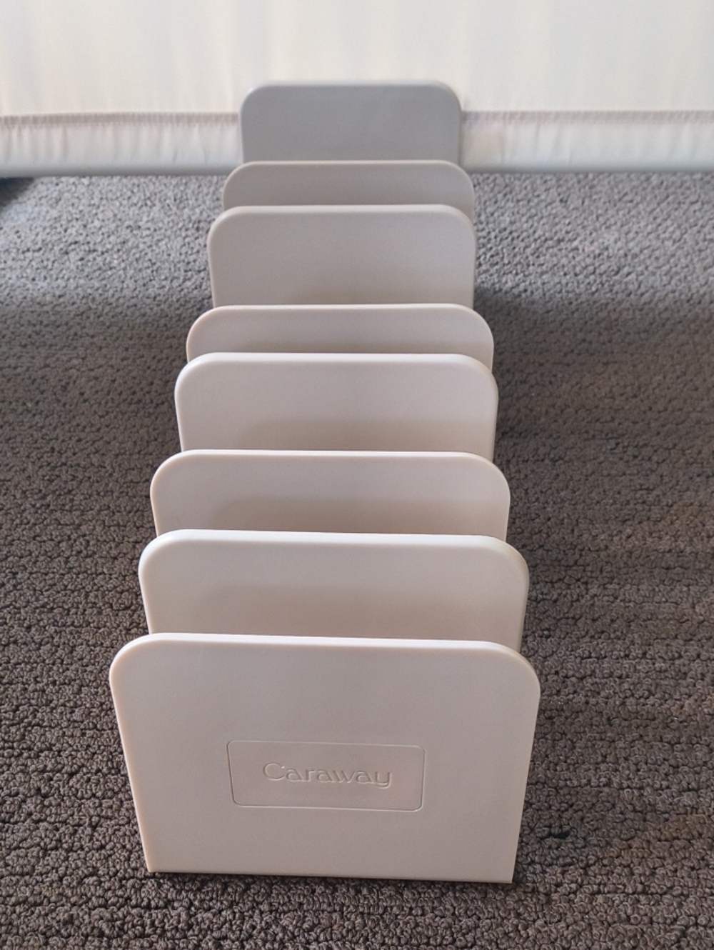 Like New Caraway Set of 4 Pan & Lid Divider Organizers in Tan
